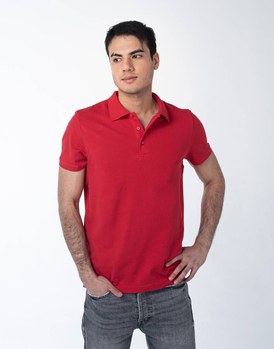 Красная рубашка ПОЛО с эластаном мужская оптом